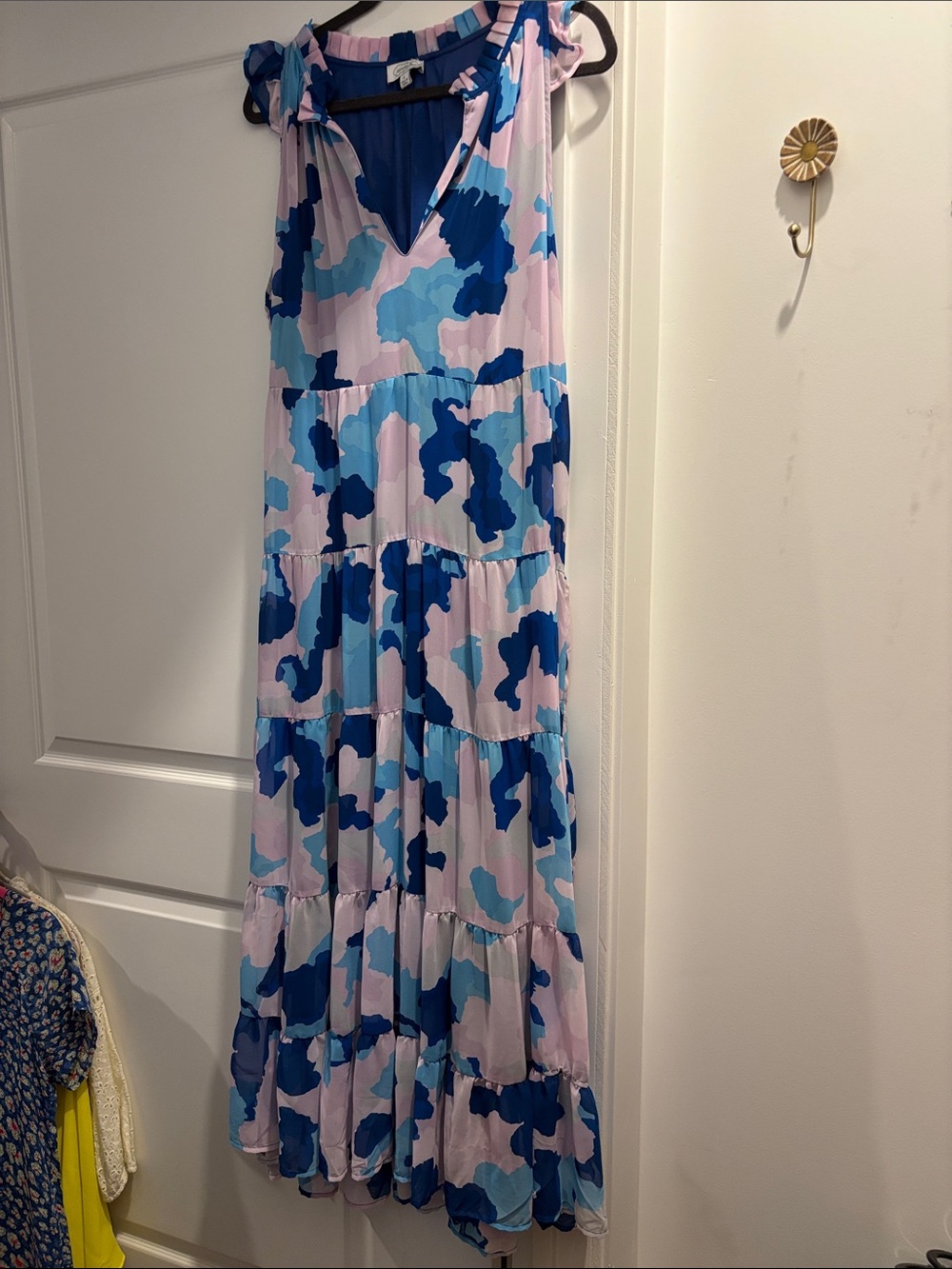 Mud Pie Pink and Blue Abstract Print Maxi Dress